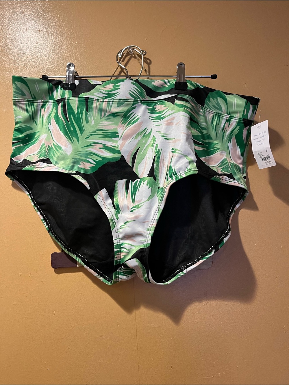 Lane Bryant Green and Black Tropical High-Waist Swim Bottoms